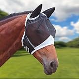 Fliegenmaske Pferd Fliegenhaube Pferd UV-Schutz mit Ohrenschutz – Atmungsaktive Hautverträgliche Reitmaske für Training, Haltung & Freizeit (Schwarz)​