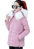 Nemopter Mantel Daunenjacke Damen Parka lange Warm Daunenjacke Jacke mit Kapuze Pelz Winter Jacke Gr. Medium, Rosa