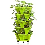 Stapelbarer Pflanzturm mit 6 Pflanzgefäßen - Fourpetals Vertikaler Garten für Gemüse, Erdbeeren, Kräuter und Blumen - Platzsparendes Topfsystem für drinnen und draußen