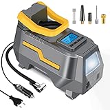 VEEAPE Elektrischer Auto Luftkompressor 150PSI, digitaler Luftpumpe Fahhradlufpume DC 12V und AC 230V mit LED Licht und LCD Bildschirm für Auto,Fahrrad, Motorrad