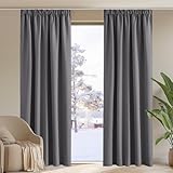PONY DANCE Thermovorhang Kälteschutz Kräuselband Gardinen Grau Blickdicht 2er Set H 245 x B 140 cm Verdunklungsgardine für Schiene Vorhänge Wohnzimmer Blackout Curtains for Bedroom