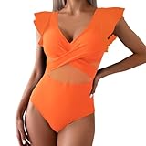 Damen-Badeanzug, athletischer Badeanzug, Racerback, Rashguard, Neoprenanzug, Bauchkontrolle, Einteiler, bescheidene Bademode, 2025, Orange, M