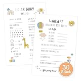 Ormromra 30 Stück Babyparty Spiele Karten, Baby Tippkarten für Jungen und Mädchen, Ratespiel Karten zum Ausfüllen, Tolles Ratespiel für Babyparty,Gender Reveal Feier (Beidseitig Bedruckt,Deutsch)