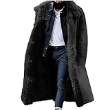Generisch Wintermantel Herren Lang Winterjacke Pelzmantel Kunstfell Plüsch Fellmante Herren Salel Warm Mantel Pelzjacke Langarm Revers Faux Pelz Jacke Langer Trenchcoat Felljacke Gutscheine Schwarz L