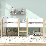 BTM Kinderbett mit Rausfallschutz und Lattenrost - Vielseitiges Kiefer 90x200, Kinderbett Spielbett für Jungen & Mädchen - Massivholz Kinder Bett - Oberbett 90x200, Weiß (ohne Schublade)