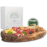 Leni Design | Olivenholzbrett | Brett aus Olivenholz | Schneidebrett | Deko | Brotzeitbrett aus Holz mit naturbelassenem Rand | Unikat | Handgefertigt (28-32cm)