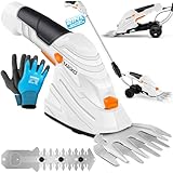 MASKO® Grasschere Strauchschere Set mit Akku 7,2V 2000mA/h + Ladegerät + Handschuhe elektrische Garten Heckenschere Rasenschere Inkl. Grasmesser + Strauchmesser + stiel Teleskopstange 90-130 cm Rädern