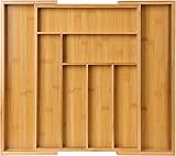 Pipishell Besteckkasten aus Bambus für Utensilien, verstellbarer Besteckkasten, Besteck Organizer 6 bis 8 Fächer, Schubladeneinsatz Besteckeinsatz für Küche Organizer für Löffel, Gabeln