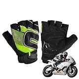 Genérico Motorradhandschuhe, halbe Finger, rutschfest, fingerlos, Reithandschuhe mit Gel-Handfläche, Motorradhandschuhe, Knöchelschutz, mit reflektierenden Streifen