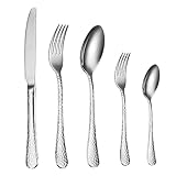 Besteckset für 4 Personen, langlebige gehämmerte Silberbesteck-Kollektion, hochglanzpoliertes Besteck, ideal für Familienessen, Zusammenkünfte, den täglichen Gebrauch, inklusive Löffel, Messer, Teelöf