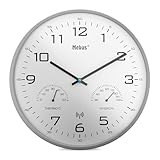 Mebus moderne Funk-Wanduhr mit Temperaturanzeige und Luftfeuchtigkeit, 30 cm, Funk-Uhr, Wohnzimmer, Küchenuhr / Modell: 52842 / Farbe: Grau