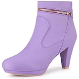 Allegra K Damen Round Toe Ankle Mid Heel Boots, Violett, 38.5 EU