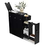 GIANTEX Nischenschrank Nischenregal, Badezimmerschrank Schubladenschrank mit 2 Schubladen, Seitenschrank Badschrank schmal, Standschrank Aufbewahrungsschrank Mehrzweckschrank für Bad Küche (Schwarz)