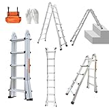 Hooha 5M Alu-Multifunktionsleiter mit Werkzeugtasche & Handschuhen Schiebeleiter 4x5 Mehrzweckleiter Rostfrei Belastbar 150 kg, Klappleiter für Den Innen & Außenbereich EN131 Zertifizierung