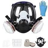 Sosvulix Wiederverwendbare Vollgesichts-Atemschutzmaske, Gasmaske Vollgesichtsmaske, industrische Staubschutzmaske für sprühen, schleifen,Malerei,Polieren,10 Filtrierbare Wattepads,5 Paar Handschuhen