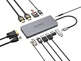 UP PARTS® - Universal USB-C Dock Station UP-DS-9830K 14 in 1 mit Kensington Lock, HDMI 4K, VGA, USB 3.0, RJ45 Gigabit Ethernet, 3.5mm Audio, SD/TF Leser, PD 100W, für Laptop und PC