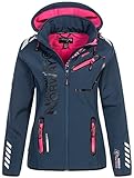 Geographical Norway Damen Softshelljacke Übergangsjacke Frühlings Regen Jacke Outdoor, Farbe:Navy-Pink, Größe:L 40