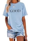Tomwell T-Shirt Damen Rundhals Kurzarm Grafik Druck Tshirt Sport Oberteile Casual Sommer Shirt B Hellblau M