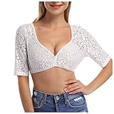 Sexy Dirndl Bluse Damen Kurzarm Spitze-Dirndlbluse Halbarm Grosse Grössen Herzausschnitt-Oversize Trachtenbluse V Ausschnitt Trachtenmode Traditionelle Dirndlblusen Trachtenblusen Oktoberfest Anlässe
