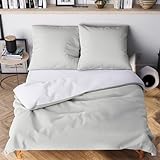 Wolkenfeld Bettwäsche 135x200 cm – Hellgrau/Weiss - kuschlig weich & bügelfrei – ÖKO-TEX Zertifiziert – Mikrofaser Bettwäsche-Sets 1x Bettbezug 135 x 200 + 1x Kissenbezug 80x80