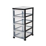Kreher® Praktischer XL Schubladenwagen mit vier Schubladen aus robustem Kunststoff. Rollbar, in Schwarz/Transparent. Ordnung in Büro, Haushalt und Kinderzimmer!