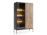 Emporius Vitrinenschrank Haller, Glasvitrine Stehend - Highboard, Vitrine, Glasvitrine Schwarz mit LED und Lamellen - 166 cm hoch