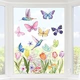 RISVOWO Fenster Sticker, 8 Stück Fensterbilder Frühling, Fensterbilder Kinder, Frühlingsdeko Fenstersticker, Fensterbilder Ostern Geeignet für Glastüren und Fensterdekorationen