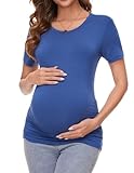 Brynmama Damen Umstandstop Umstandsmode Kurzarm Schwangerschaft Tops Geraffte Umstandsshirt Sommer Umstands T-Shirt