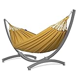 Potenza Outdoor Hängematte mit Verzinkter Tytan Gestell für 2 Personen I Baumwolle Merida - Doppelhängematte 220x160, 220kg I Hängemattengestell 350kg, wetterfest