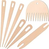 Luckxing 7 Stücke Webschiffchen Basteln Für Webrahmen Einsteigen 5 Big Eye Holzwebhäkelnadel, 1 Holzshuttles Webstab Und 1 Holzwebkamm Tapisserie Webstuhl Werkzeug