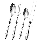 Küchen-Besteck-Set, 4-teiliges Besteckzubehör, Hochglanzpoliertes Edelstahl Steakmesser, Gabel & Löffel für Haushalt, Gastronomie, Camping & Hauswarmingsgeschenk