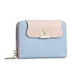 Modische Damen-Ausweis-Geldbörse, einfarbig, Reißverschluss, mehrere Kartenfächer, Clutch, Geldbörse, Lederetui (Blau, Einheitsgröße)