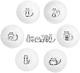 BigNoseDeer Super süße Katze Keramik-Soße, Miniseite Gewürzschale, Gewürzgerichte, Sushi-Soja-Eintauchschale, Snack-Serviergeschirr, Miau-Porzellan Kleines Untertassen-Set (6er-Set)