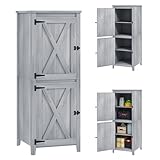 Outsunny Gartenschrank Holz, wetterfest Geräteschrank 60x60x160cm Geräteschuppen, Gartenschuppen mit Ablagen, Doppeltür, Abschließbar Gerätehaus Werkzeugschrank für Terrasse, Garten, Hellgrau