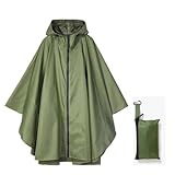 YOOTUKL Damen Wasserdicht Regenponcho Stilvoll Wiederverwendbar Rain Poncho Hiking Cycling Outdoor Mehrzweck Regenjacke Raincoat mit KapuzeTasche für Damen, Herren Armee Grün