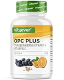 OPC Traubenkernextrakt + natürliches Vitamin C - 240 Kapseln für 8 Monate -OPC Gehalt nach HPLC - Aus Weintrauben - Vegan