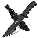 Golden Bird Outdoor Messer Survival Schwarz 2 IN 1 Jagdmesser Feststehende Klinge mit Oxfordscheide - 58HRC Karbonstahl Bushcraft Messer Full Tang Survival Messer mit säge - Geschenke für Männer