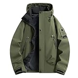 UHouse Herren Regenjacke Wasserdicht Outdoor Wanderjacke Atmungsaktiv Fahrradjacke Windjacke Leichte Outdoorjacke mit Kapuze Softshelljack Funktionsjacke Winterjacke Armeegrün XL
