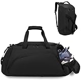 Clufar 40L Sporttasche Herren Wasserdicht Schwarz Reisetasche Rucksack mit Schuhfach Nassfach Damen Duffel Fitness Bag Trainingstasche Fussball Gym Tasche Schwimmtasche Weekender Groß für Sport Black