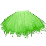 Tüllrock Damen, Neon Tutu Rock Damen Kurz Karneval Tüllrock - 50er Rockabilly Kostüm Puffy Tütü Petticoat Ballett Unterrock Hohe Taille Minirock Ballettrock Tanzkleid Cosplay Grün