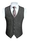 HISDERN Herren Anzugweste Grau Formale Klassische Casual V-Ausschnitt Elegant Einfarbige Westen Hochzeit Business Party Baumwolle Weste L