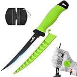 TELANKS Filetiermesser Fisch Scharfe 7' Edelstahlklinge, Angelmesser von Fisch und Fleisch, Angelzubehör