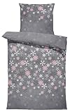 Leonado Vicenti Winter Bettwäsche Thermo Fleece Flausch Kuschelig Warme Garnitur Bettbezüge Set, Größe:2 teilig 135x200 cm, Farbe:Kristall grau