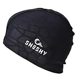 SHESHY Badekappe Schwimmkappe, Schwimmhaube, Badekappe, Flexible Kappe Wasserdicht Feuchtigkeitsbeständige Badehut Nylon Spandex Stoff Baumwolle & PU-Faser Badekappe für Erwachsene Männer(Schwarz)