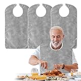 DASIAUTOEM 3 Stück Lätzchen für Erwachsene, Wasserdicht Erwachsenen Lätzchen mit Klettverschluss Wiederverwendbar Frottee Lätzchen für Männer, Frauen, ältere Menschen und Behinderte (Grau)