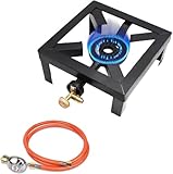 Yunzkuk Outdoor Hockerkocher Camping Gaskocher 8000 W aus Gusseisen, Campingherd 24,5 x 24,5 x 11 cm mit 1,5 m Gas-Schlauch und 50 mbar Gasdruckregler Konstantregler