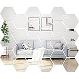 gaoduanluoluo 24 Stück Sechseckiger Spiegel Wandaufkleber, HD Acryl Wandspiegel Klebespiegel, Spiegelfliesen Selbstklebend für DIY Badezimmer Wohnzimmer Sofa TV Einstellung Wanddekoration (Silber)