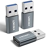 LOKUKA USB-C Buchse auf USB Stecker Adapter (3-Pack), 5 Gbit/s Typ-A 3.0 auf Typ-C-Konverter für Laptop, PC, Auto auf Flash-Disk, Kopfhörer, Handy, Pad, kompatibel mit iPhone, Samsung, Grau