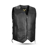 Leatherick Herren Top-Grain Rindsleder Weste aus echtem Leder Schwarz Klassische Weste mit seitlichen Schnürsenkeln und verdeckten Tragetaschen - Schwarz -XXL