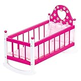Bino Puppenwiege mit Bettwäsche, Spielzeug für Kinder ab 3 Jahre, Holzspielzeug (Kinderspielzeug aus Holz, weiß lackiert, inklusive Bettwäsche in Hellrosa, mit Seitengitter), Rosa / Weiß